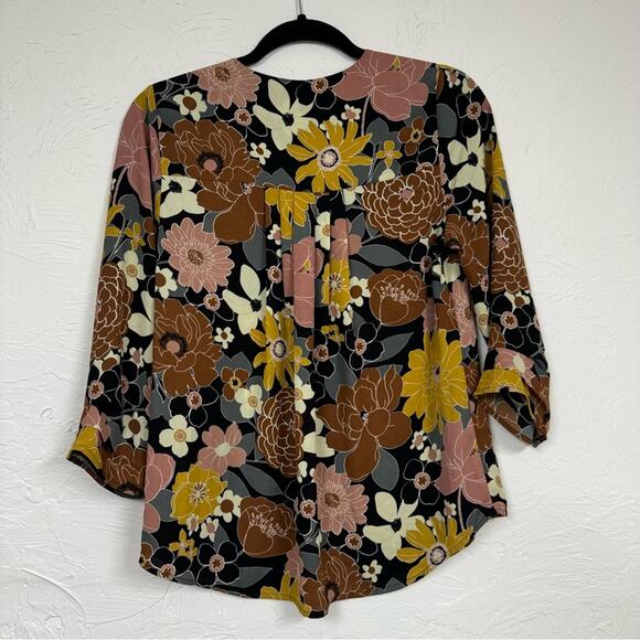 Daniel Rainn DR2 Black Yellow Orange Floral Blouse Women’s S Fall Retro 70s Dark - Picture 8 of 9